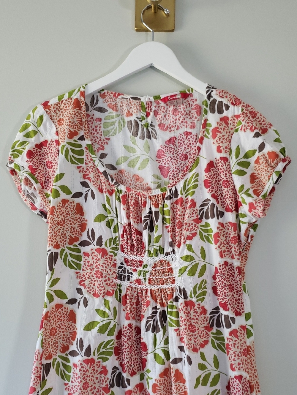 Boden Breezy Beach Cotton Floral Mini Dress 12L White Green Orange Lightweight - Picture 2 of 16